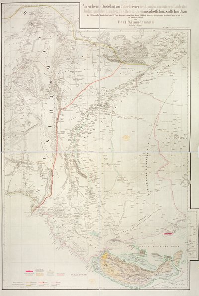 Carte de la région de Cutch en Inde et de sa frontière avec le Baloutchistan voisin, par Carl Zimmerman, 1851 - German School